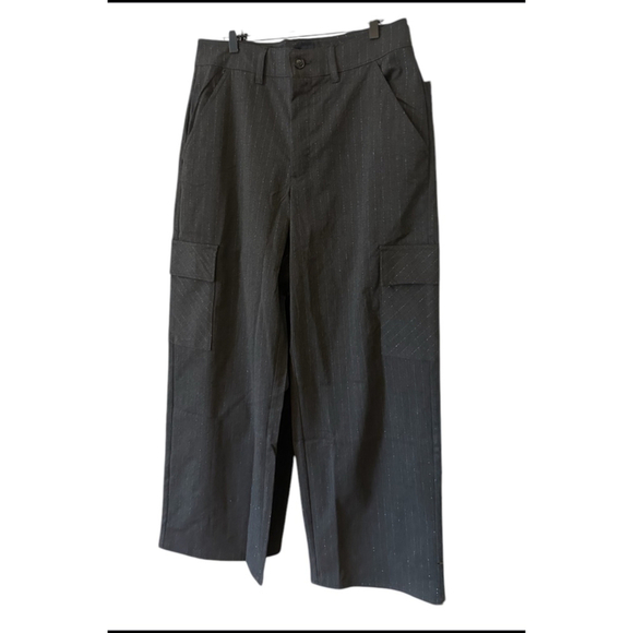 Tommy Hilfiger Women's Solid Modern Wide-Leg Cargo Pants Size 10 Gray Striped - Picture 1 of 4